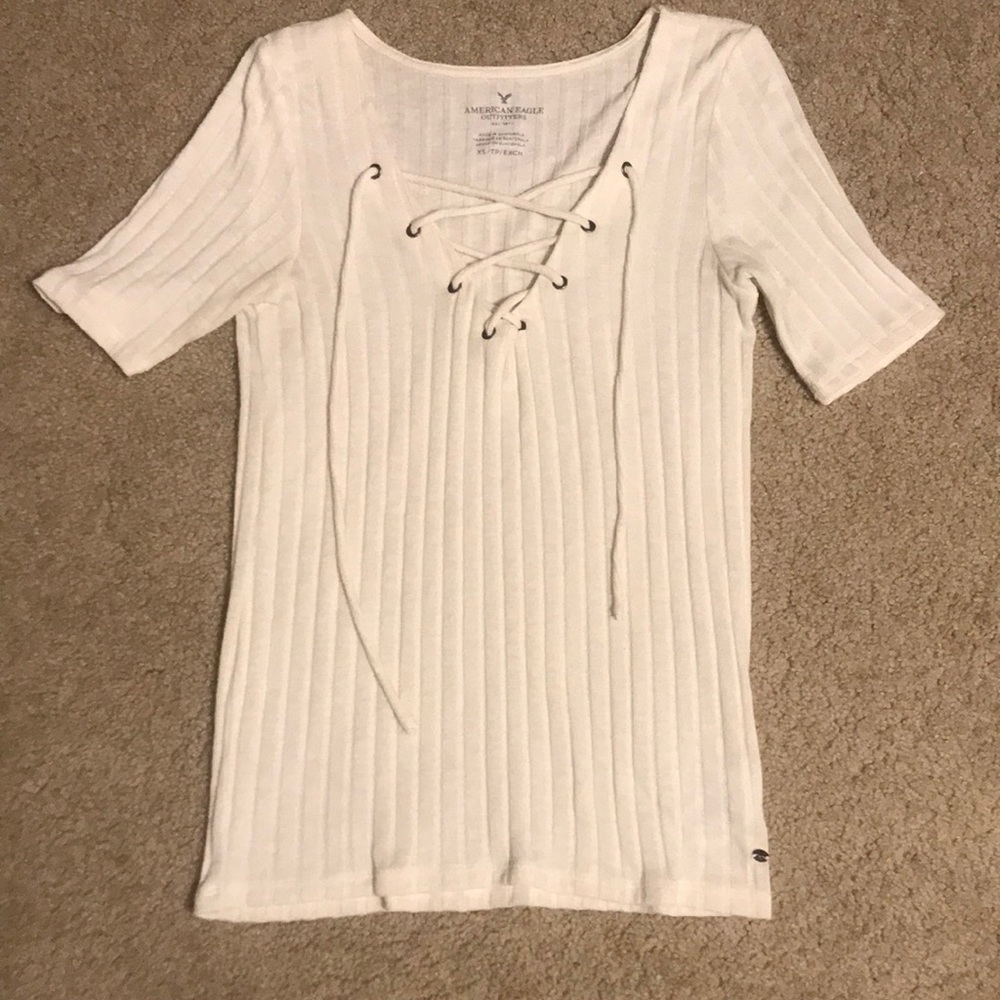American Eagle White lace up Top